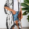 Marimekko Bohemian Print Open Front Loose Kimono Beach Cover up Black