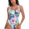 Zuza Women Abstract Design Printing Backless One Piece Swimsuit Multicolor