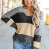 Abby Womens Colorblock Distressed Sweater Gray