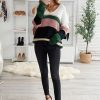Mia Womens Colorblock Sweater V Neck Ribbed Knitted Green