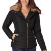 Nyako Women's Faux Fur Collar Trim Black Quilted Jacket