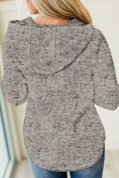 Olinda Women Heathered Print Button Snap Neck Pullover Hoodie