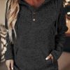 Olinda Women's Black Heathered Print Button Snap Neck Pullover Hoodie