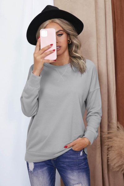 Oprah Womens Gray Sweatshirt Crew Neck Long Sleeve