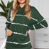 Pelagia Women Drawstring Hoodie with Side Split Green Tie-dye Striped