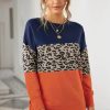 Psyche Women's Contrast Stitching Colorblock Blue Sweatshirt with Slits