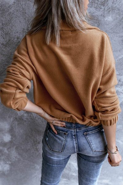 Rosine Women's Turn-down Collar Long Sleeve Zipper Fleece Pullover Sweatshirt