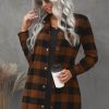 Lillian Women's Brown Turn-down Collar Plaid Shirt Coat