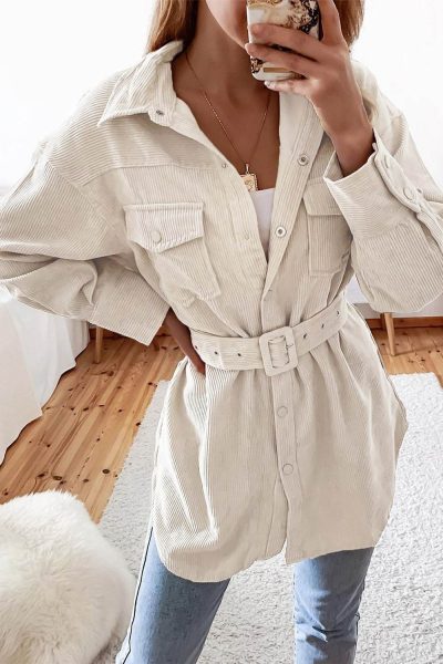 Linnea Women's Waist Belt Corduroy Button-up Jacket