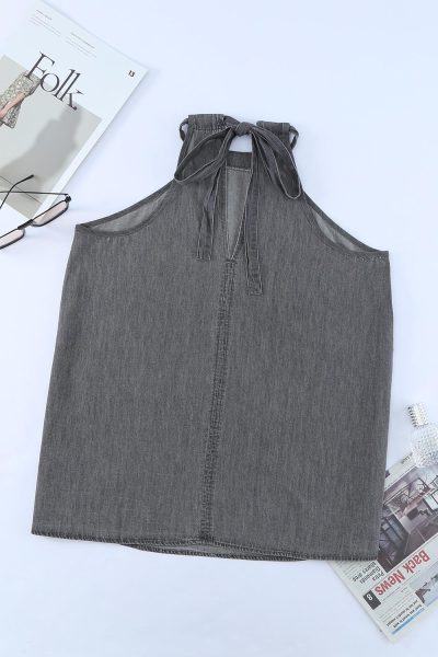 Angelou Women's Halter Neck Denim Tank Top Gray