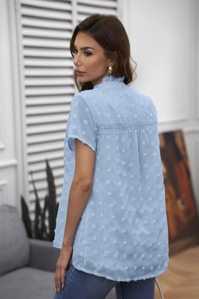 Gemma Women's Swiss Dot Short Sleeve Flowy Top Sky Blue