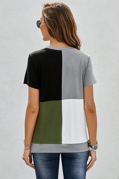 Hulda Women's Colorblock T-shirt with Slits Army Green