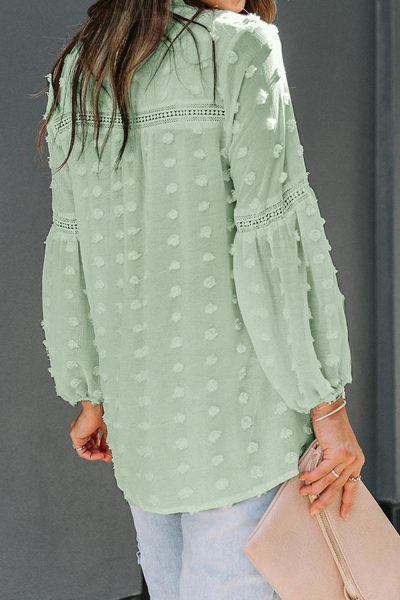 Judy Women's Swiss Dot Split Neck Ruffle Babydoll Blouse Green