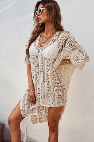Karida Women's Crochet Knitted Tassel Tie Kimono Beachwear Apricot