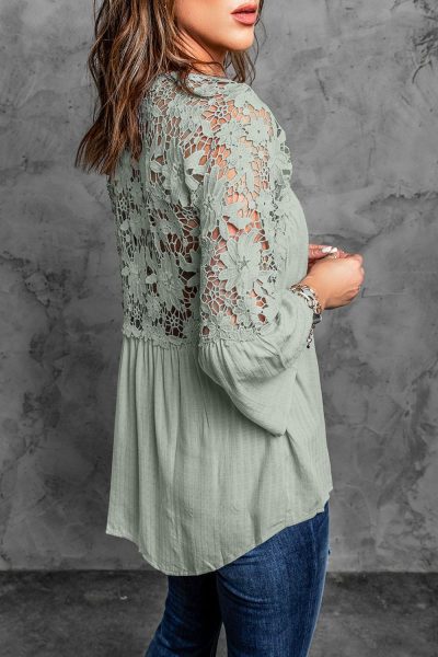 Minnie Women's Crochet Lace Button Top Green