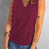 Queenie Women's Lace V Neck Tank Top Wine Red