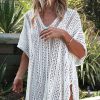 Stephanie Women's Crochet Knitted Tassel Tie Kimono Beachwear White