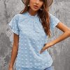 Winni Women's Ruffled Sleeve Swiss Dot T-shirts Sky Blue
