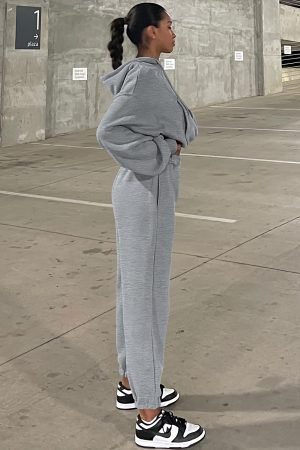 Gray Solid Drop Shoulder Hoodie and Joggers Activewear Set - Image 4