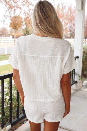 Alternative view of Jet Stream Textured Patched Pocket Short Sleeve Top Drawstring Shorts Set