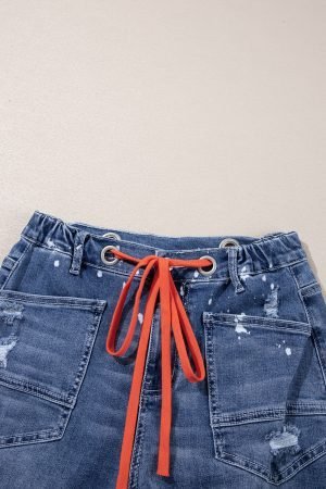 Ashleigh Blue Ripped Splattering Paint Rope Waist Cropped Straight Jeans - Image 8