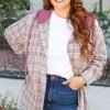 Bonbon Plaid Print Drawstring Hooded Button-up Plus Size Shirt