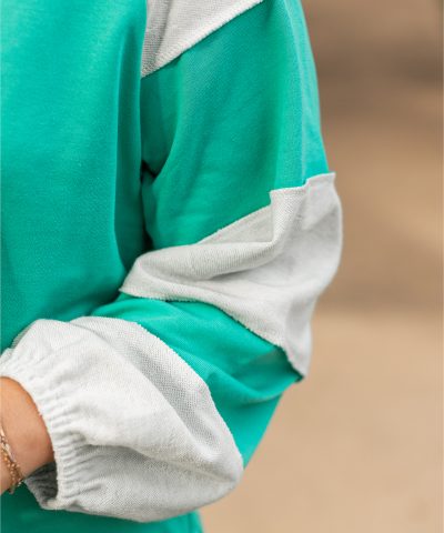 Aruba Blue Colorblock Patchwork Cross Seam Plus Sweatshirt