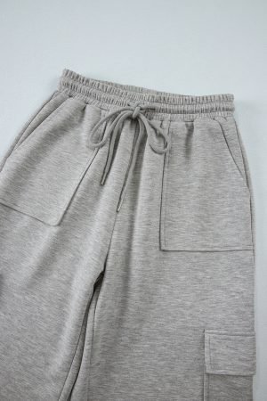 Light Grey Multi Pockets Lace-up High Waist Wide Leg Workout Pants - Image 8