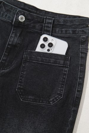 Black Wide Leg Pocketed High Waist Jeans - Image 7