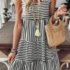 Black Stripe U Neck Sleeveless Loose Fit Mini Dress