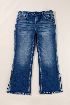 Dirty blue Plus Size High Waist Side Slits Flare Jeans - Image 6