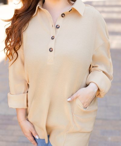 Jet Stream Plus Size Thermal Waffle Knit Henley Tunic Top