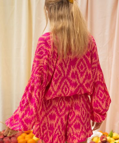 Rose Western Aztec Geometric Print Top and Ruffled Shorts Set