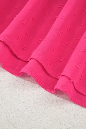 Sachet Pink Swiss Dot Smocked Frilled Neckline Short Sleeve Plus Size Dress - Image 6