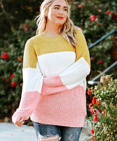 Yellow Colorblock Bubble Sleeve Plus Size Sweater