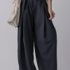 Dirty blue Dual Buttoned High Waist Pleated Wide Leg Pants