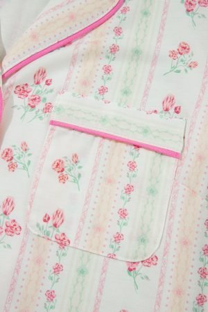 Beige Floral Print Contrast Pipping Short Pajamas Set - Image 5