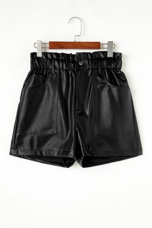 Black Faux Leather Paper Bag Waist High Rise Shorts - Image 6