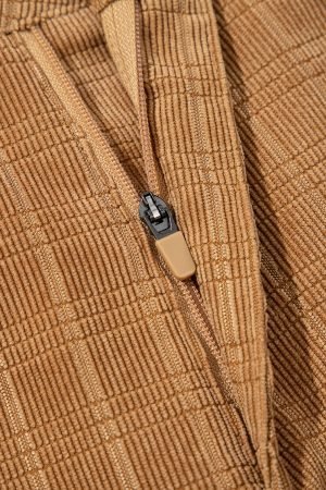 Grapefruit Orange Checkered Corduroy Flare High Waist Pants - Image 8