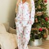 White Christmas Print Lapel Shirt and Pants Sleepwear