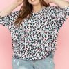 Brown Leopard Print V Neck Batwing Sleeve Plus Size Top
