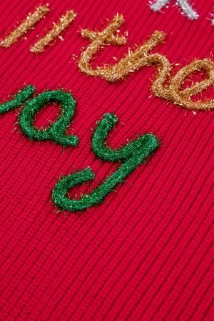 Racing Red Sparkle All The Way Tinsel Crew Neck Plus Size Sweater - Image 8