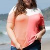 White Plus Size Colorblock Waffle Knit Tee