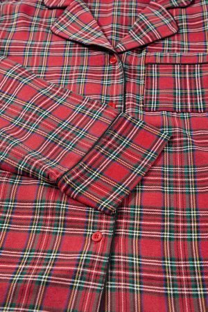 Red Plaid Printed Shirt and Pants Plus Size Lounge Set - Image 7