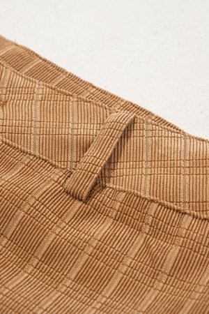 Grapefruit Orange Checkered Corduroy Flare High Waist Pants - Image 6