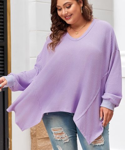 Orchid Petal Plus Size Waffle Knit Exposed Seam Flowy Top