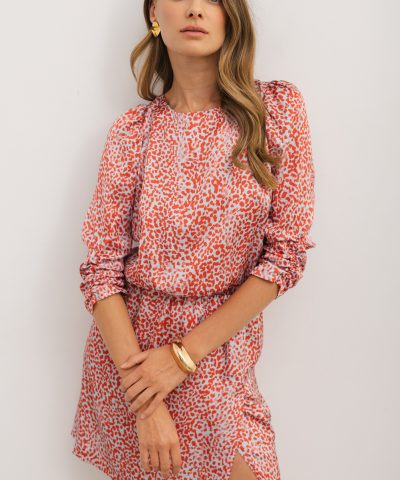 Tomato Red Leopard Print Long Sleeve Hollowed Back Split Mini Dress