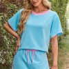 Turquoise Colorblock Edge Drop Shoulder T Shirt and Skort 2Pcs Set