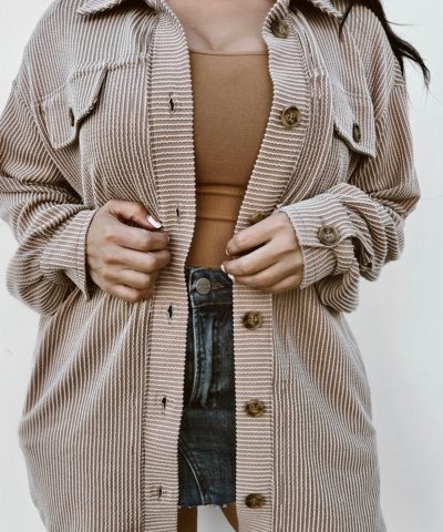 Smoke Gray Solid Corded Drop Shoulder Plus Size Shacket
