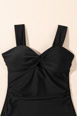 Black Cut out Twist Bowknot Backless One Piece Swimsuit - Image 7
